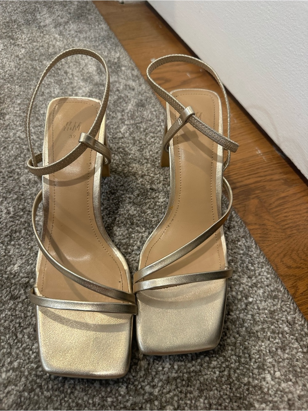 H&M Silver Strappy Square-Toe Block Heel Sandals